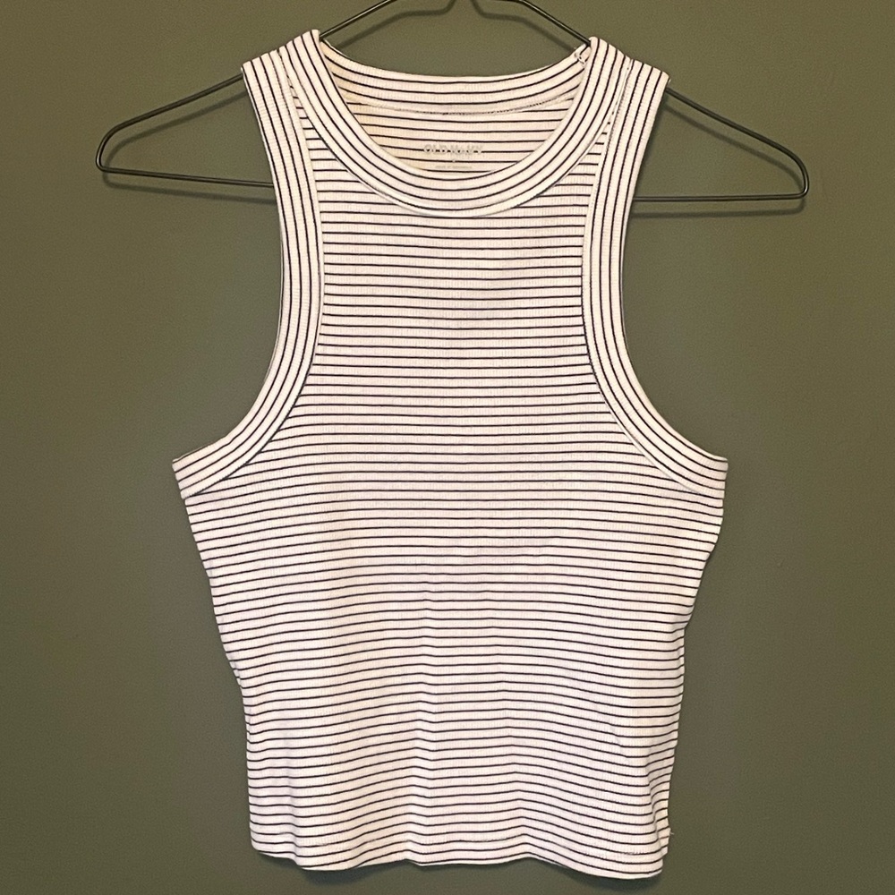 Old Navy Blue and White Striped Rib Knit Crop Tank Top Women’s Small Body Con